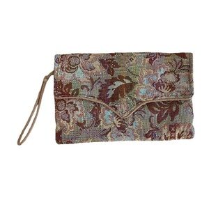 Tibor Handbags California Vintage Floral Tapestry Bohemian Foldover Clutch